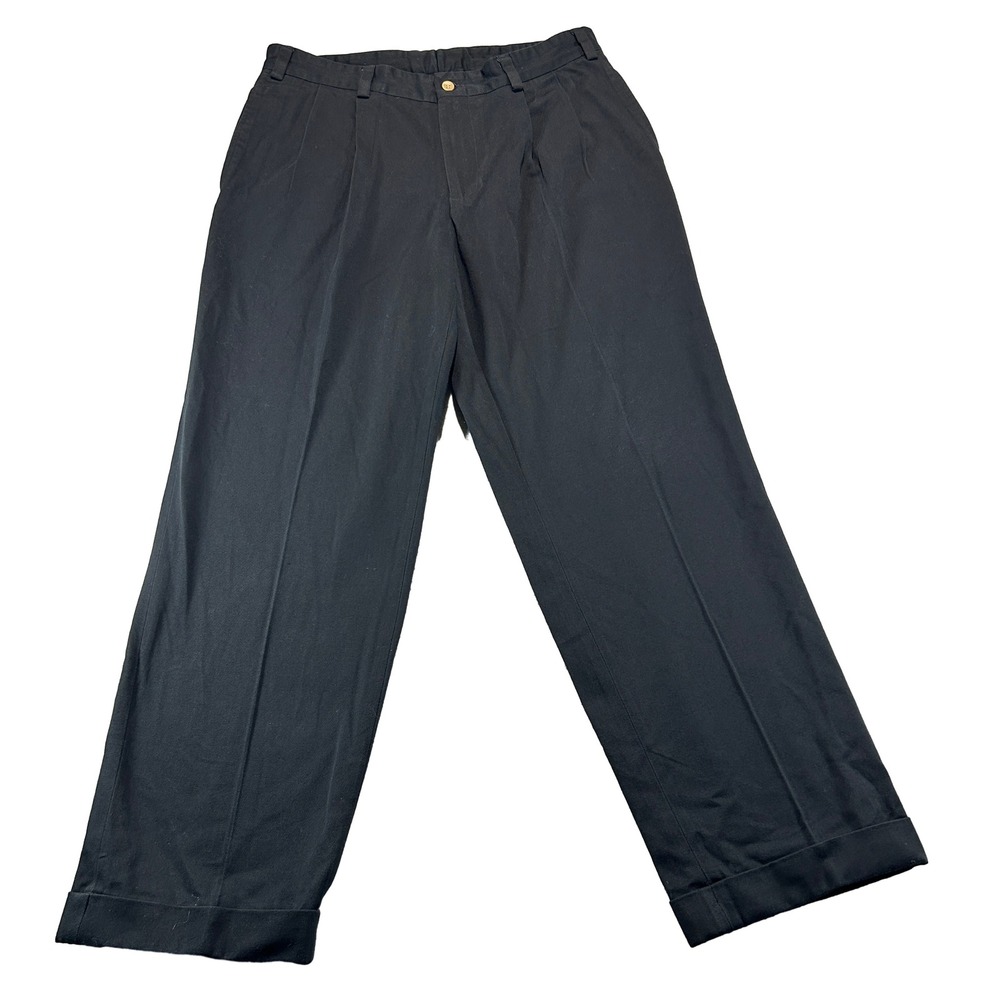 Bills Khakis Pleated Pants Mens 35x31 Black Classic Cotton Cuffed Trousers USA